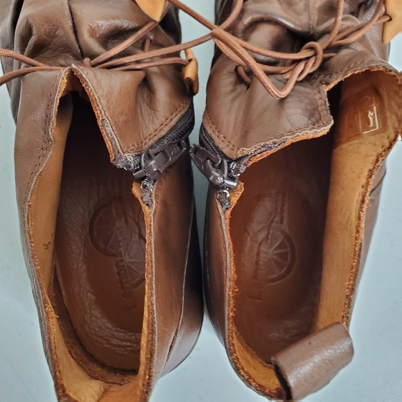 Lemon n’ Lime Leather Ankle Boot Size 41 Brown Lace-up Scrunch Comfort Bootie - Picture 5 of 16